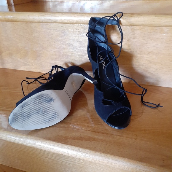 Aldo Black Suede Lace Up Stilettos - Picture 8 of 16
